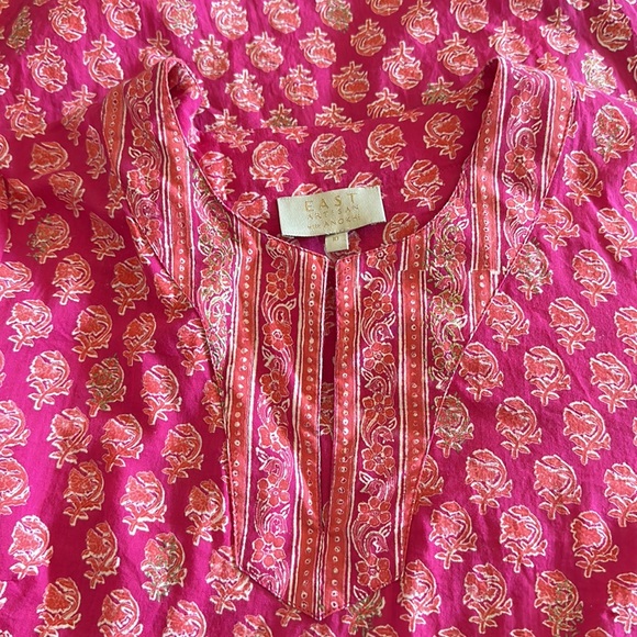EAST ARTISAN with ANOKHI Floral Cotton Tunic Dress Top Size 10 Colors Pink Gold - Picture 4 of 15